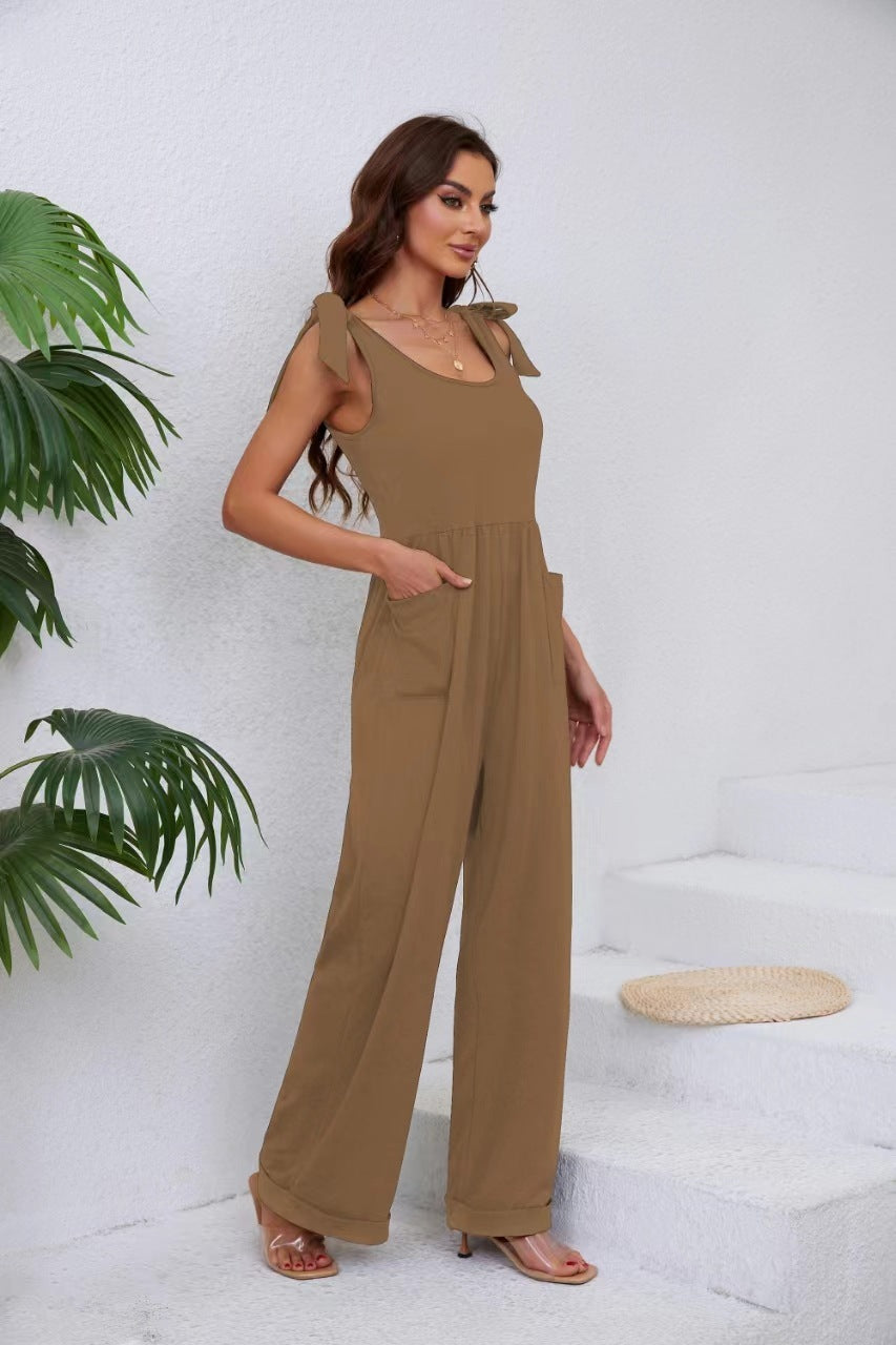 Women's Pocket Lace-up Wide-leg Jumpsuit