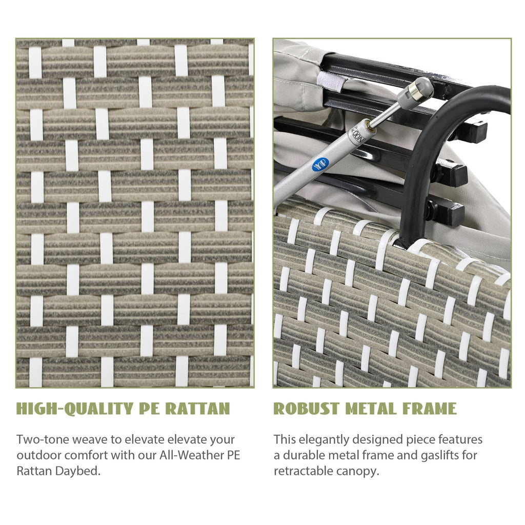 Patio Furniture Round Outdoor Sectional Sofa Set Rattan Daybed Two-Tone Weave Sunbed With Ret