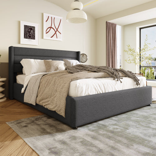 Linen Bed With Metal Frame Panels