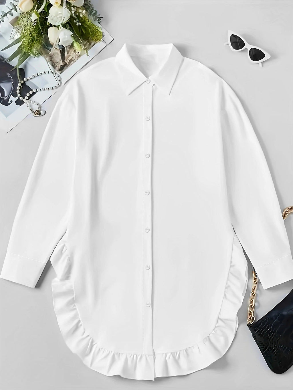 Hem Ruffled Casual Long Sleeve Shirt