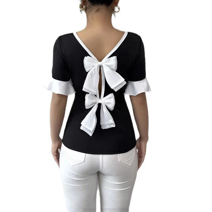 Women's Color Matching Short-sleeved Top