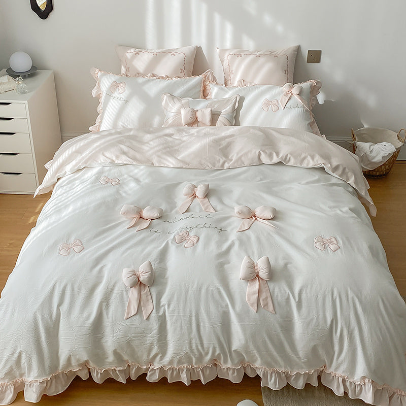 Four-piece Cotton Washed Three-dimensional Bow Bedding