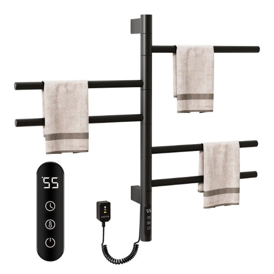 Electric Towel Warmer  Rotating Heated Towel Rack With 1 9H Timer  85W Wall Mounted 5 Bars Electric Towel Rail Concealed Installation Towel Warmer For Bathroom Black