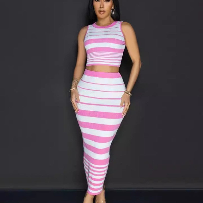Design Striped Vest Hip Skirt Suit
