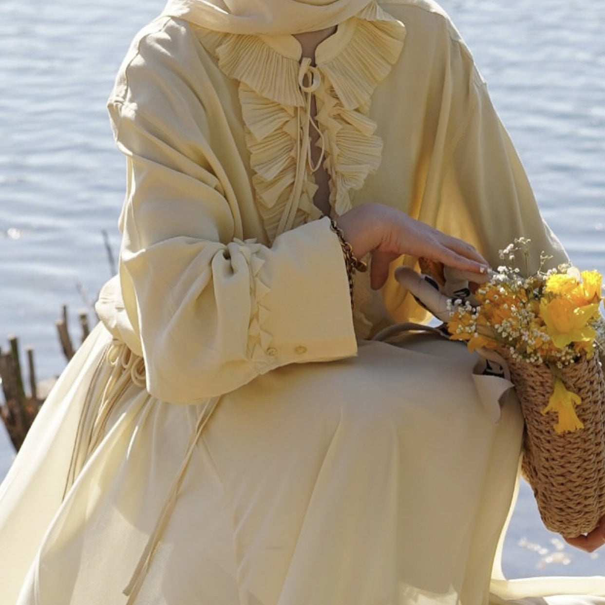 Pleated Lace Collar Top Court Long Sleeve