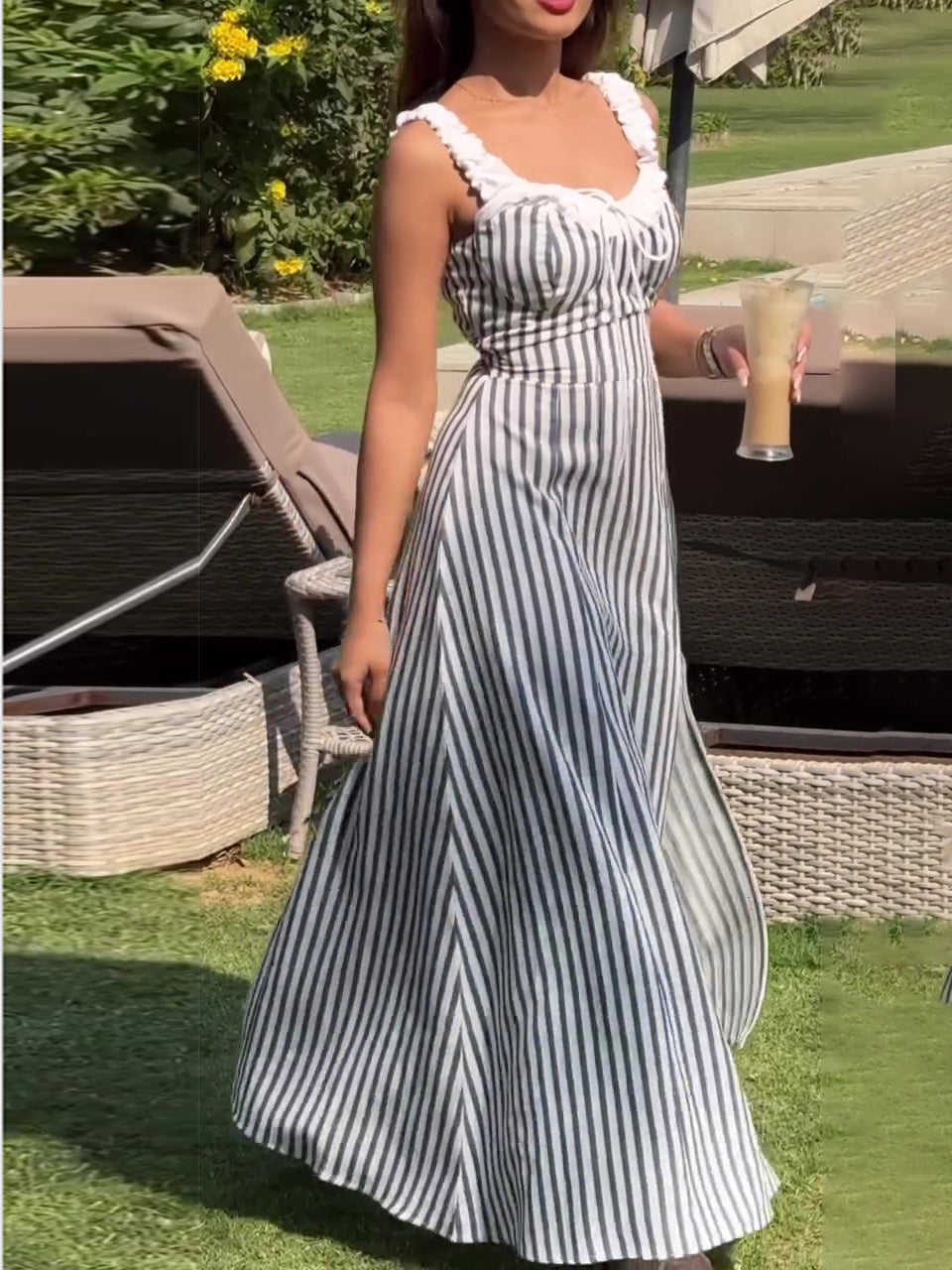 Elegant Striped Tie Slit Dress