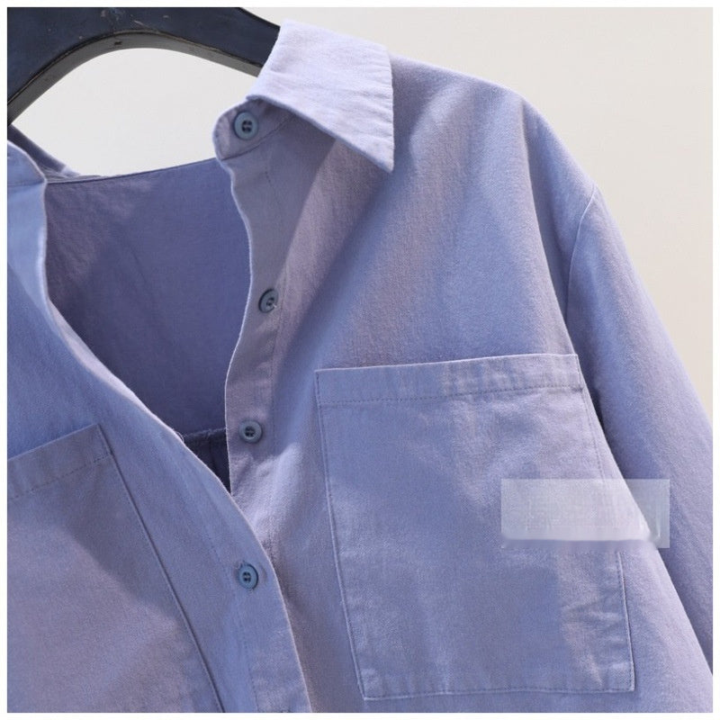 Women's Blue Double-pocket Brushed Cotton Shirt