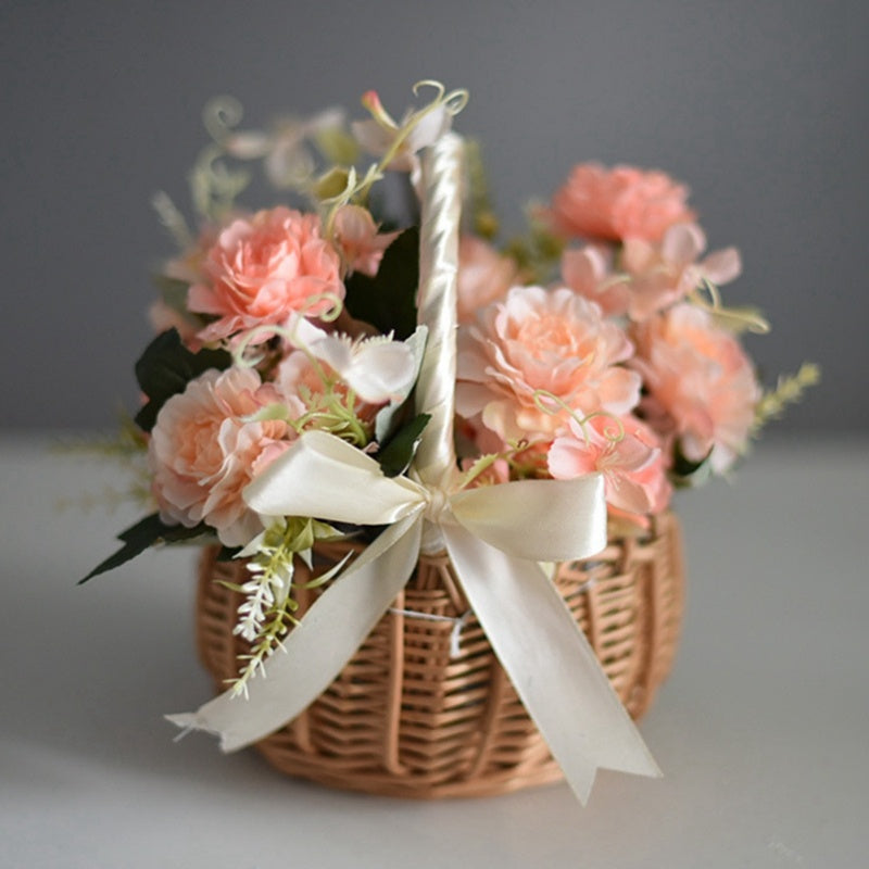 Natural Woven Hand-held Flower Basket Bow