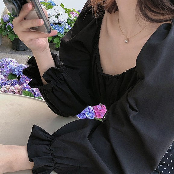 Puff Sleeve Bow Tie French Short Top Women