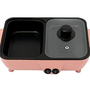 Mini Hot Pot and Grill Combo, Available in Pink, Blue, and White,2-in-1 Mini Hot Pot and Grill for Home Cooking