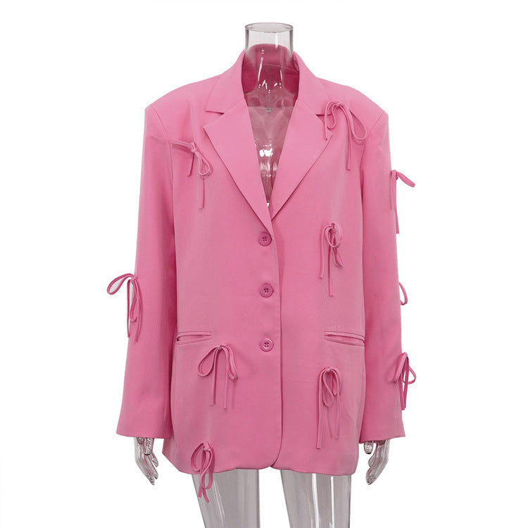 All Season Women's Bow Loose-fitting Casual Suit Coat