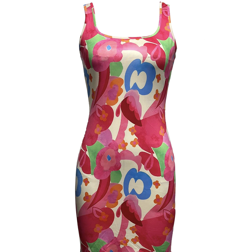 Ladies' Casual Printed Dress With Waist Cinching To Show Off Figure, U-neck Vest, Hip Hugging Dress