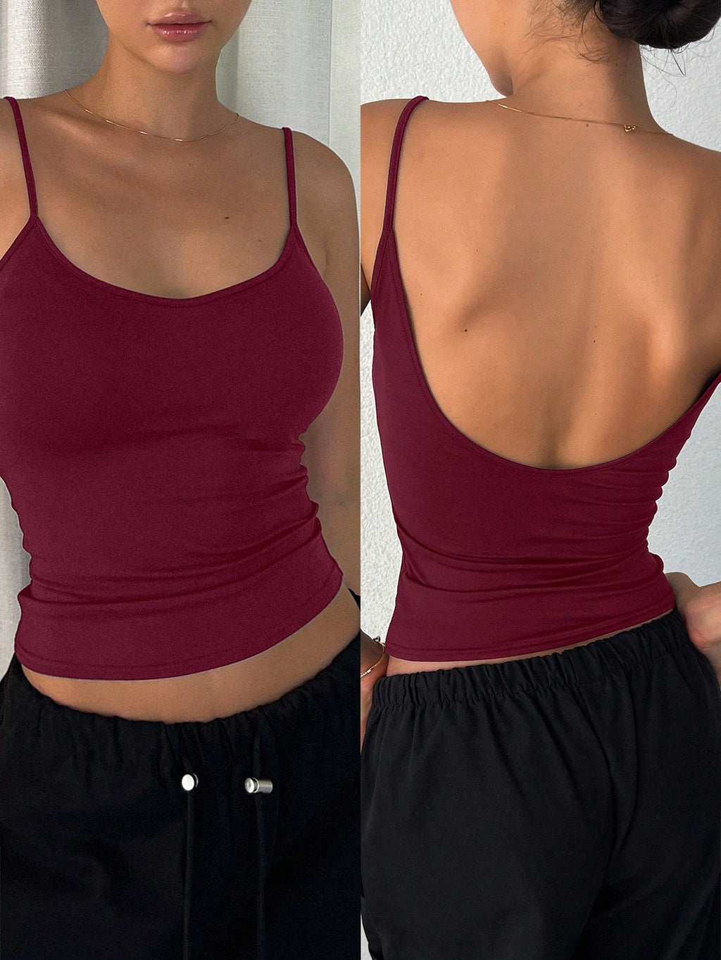 Women's Solid Color Casual Slim-Fit Backless Camisole Top