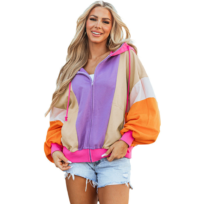 Dopamine Color Hooded Coat Sweatshirt Women