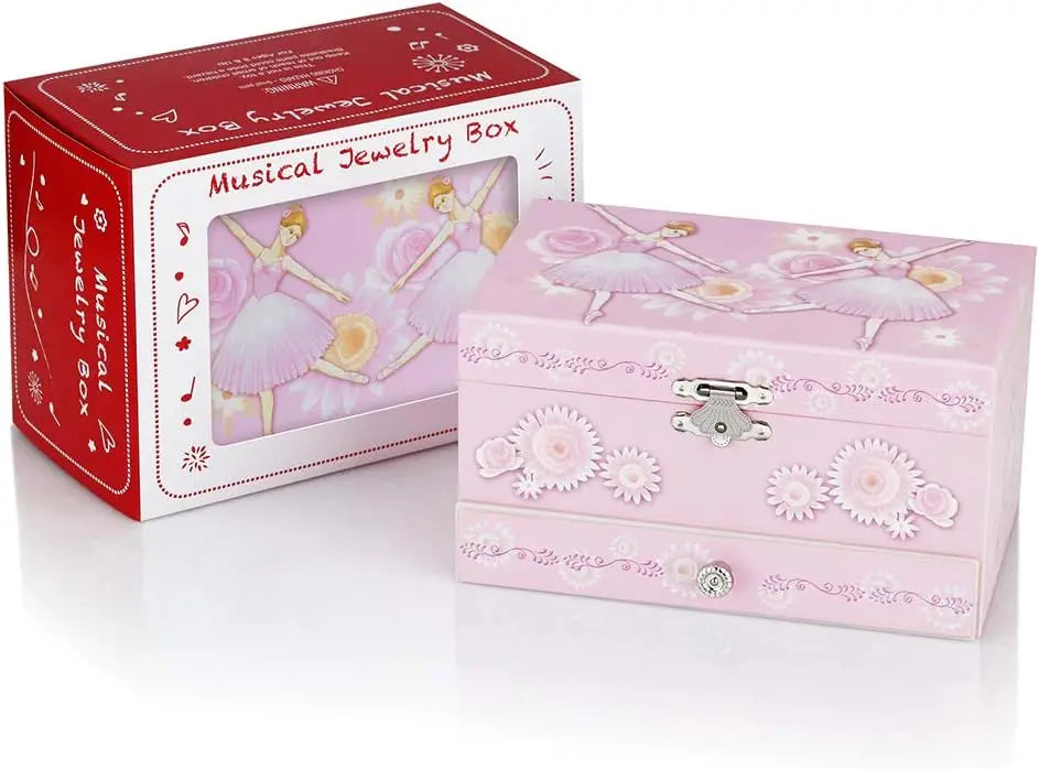 Musical Jewelry Box with Drawer & Ballerina Theme â€?Swan Lake Tune, Pink