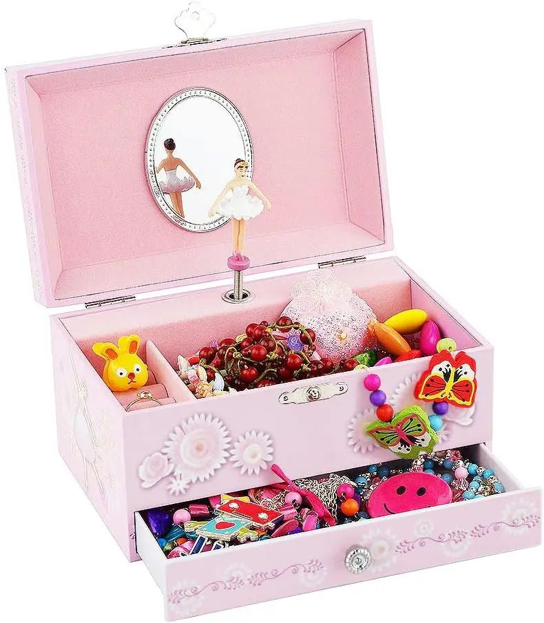 Musical Jewelry Box with Drawer & Ballerina Theme â€?Swan Lake Tune, Pink