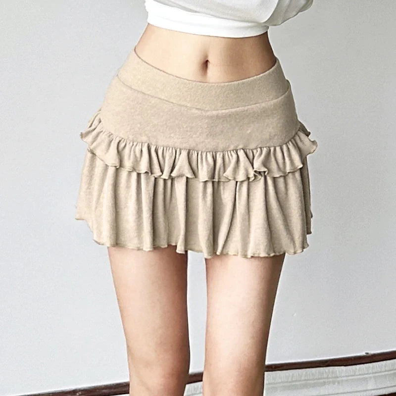 Coquette Solid Pleated Super Mini Skirt Preppy Sexy Slim Low Waist Cotton Short Skirt