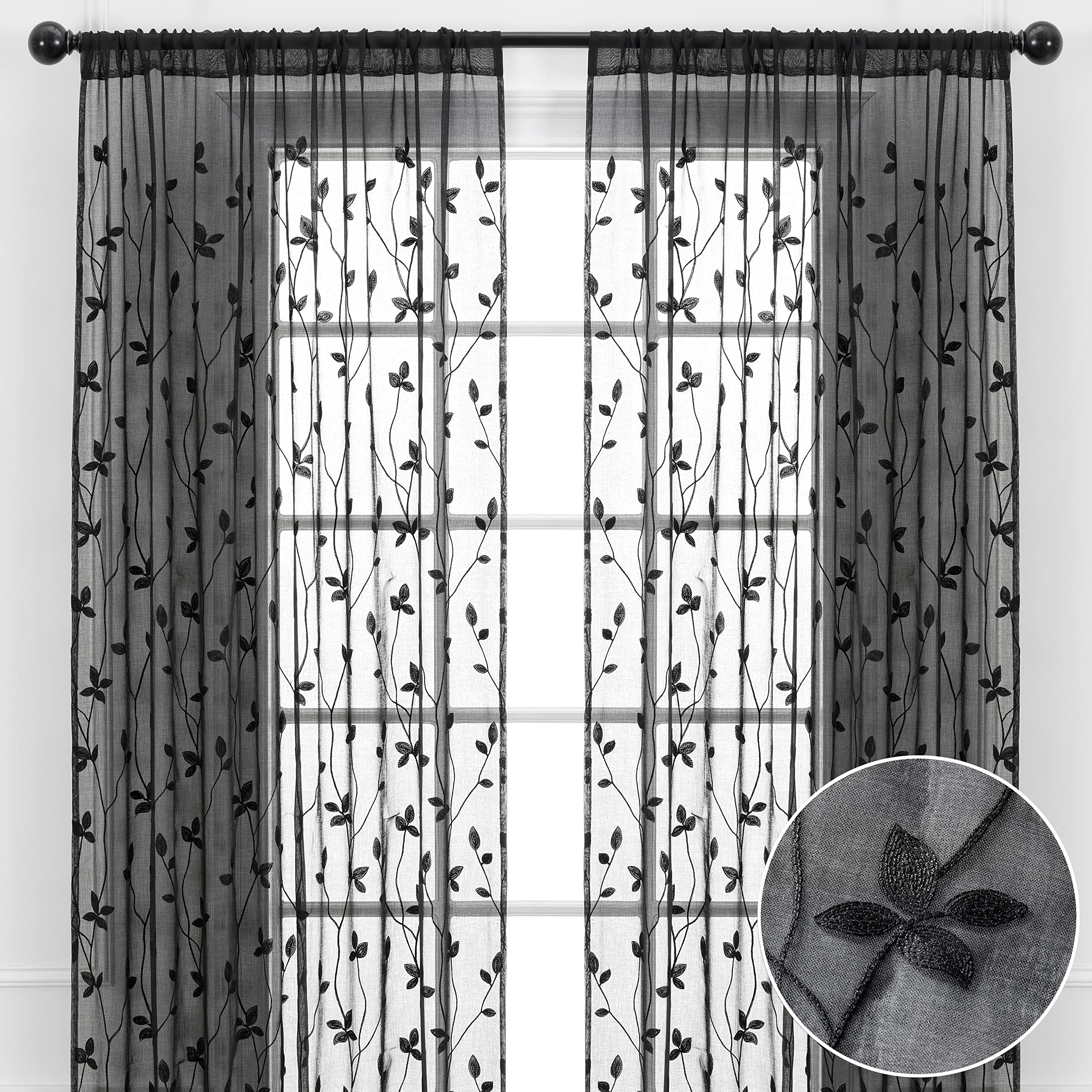 Embroidered Vine Curtains - Sheer Curtains