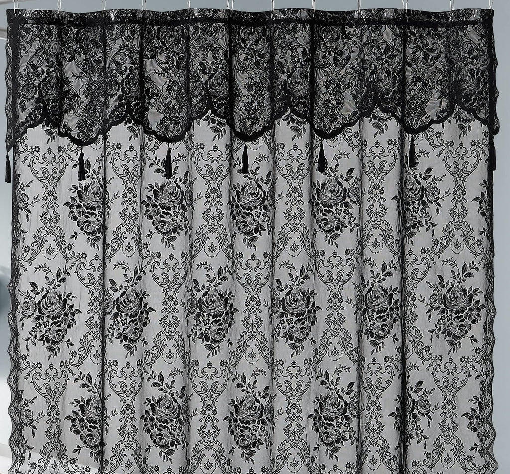 Luxury Lace Small Shower Curtain - Lace Shower Curtain with Attached Valance & Tassels