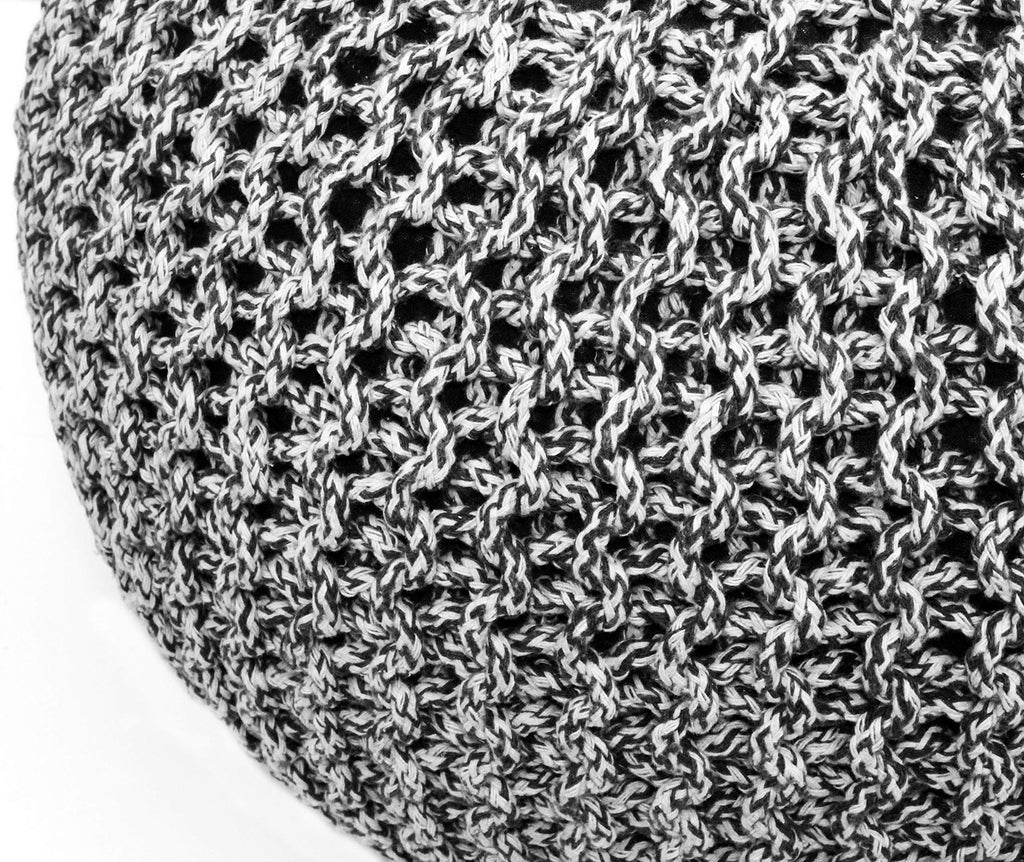 Hand-Knitted Cotton Round Pouf â€?Braid Cord Ottoman, Footrest, and Accent Seat for Living Room, Nursery, Kids Room, or Dorm Décor â€?20x14