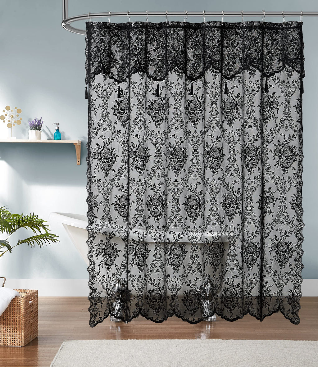 Luxury Lace Small Shower Curtain - Lace Shower Curtain with Attached Valance & Tassels