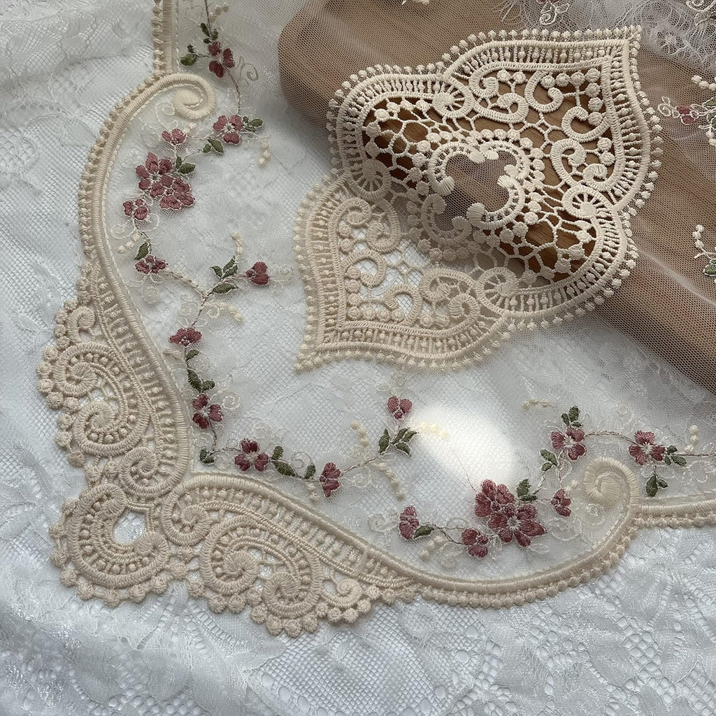 Vintage Beige Oval Lace Table Placemats, Exquisite Flower Embroidered Doilies Vase Mat, 12 X 18 Inch