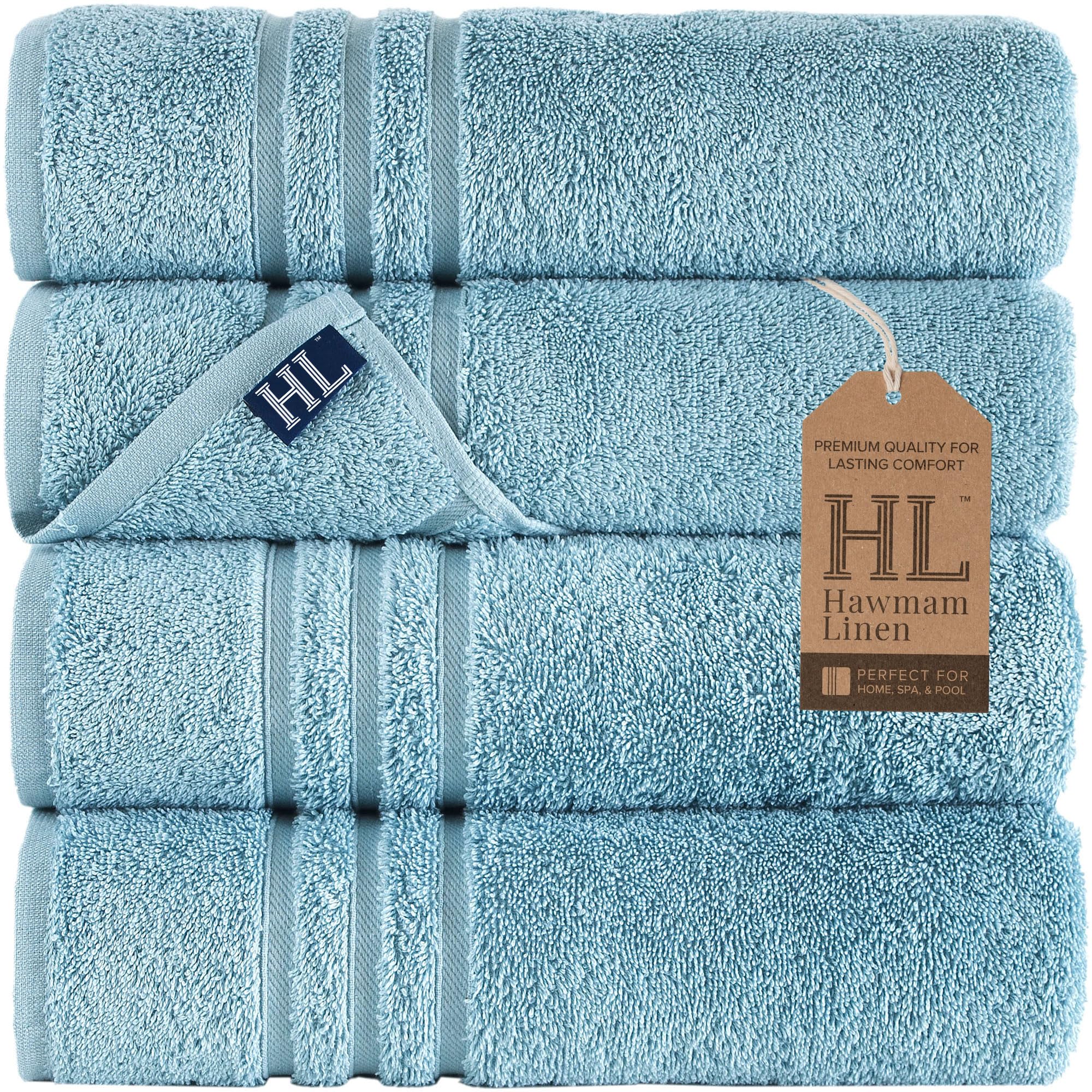 Linen Bath Towels Set for Bathroom Original Turkish Cotton Soft, Absorbent and Premium 2 Bath Towels, 2 Hand Towels, 2 Washcloths