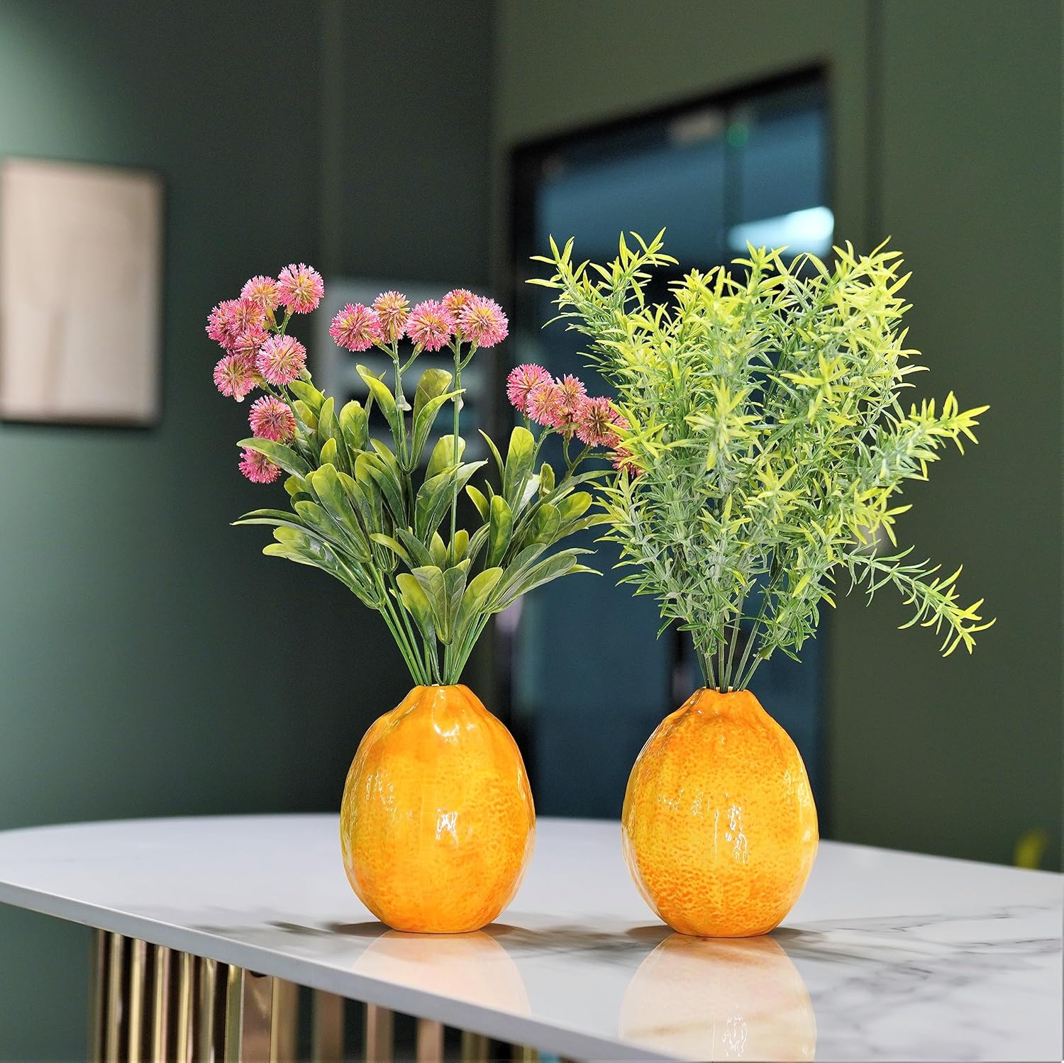 Unique Lemons Shaped Vase for Decor - Set of 2 Fruit Shaped Vase, Ceramic Vases Decor for Flowers, Fake Lemon Decorations Vases for Centerpieces, 3.5 x 3.5 x 4.5 Inch