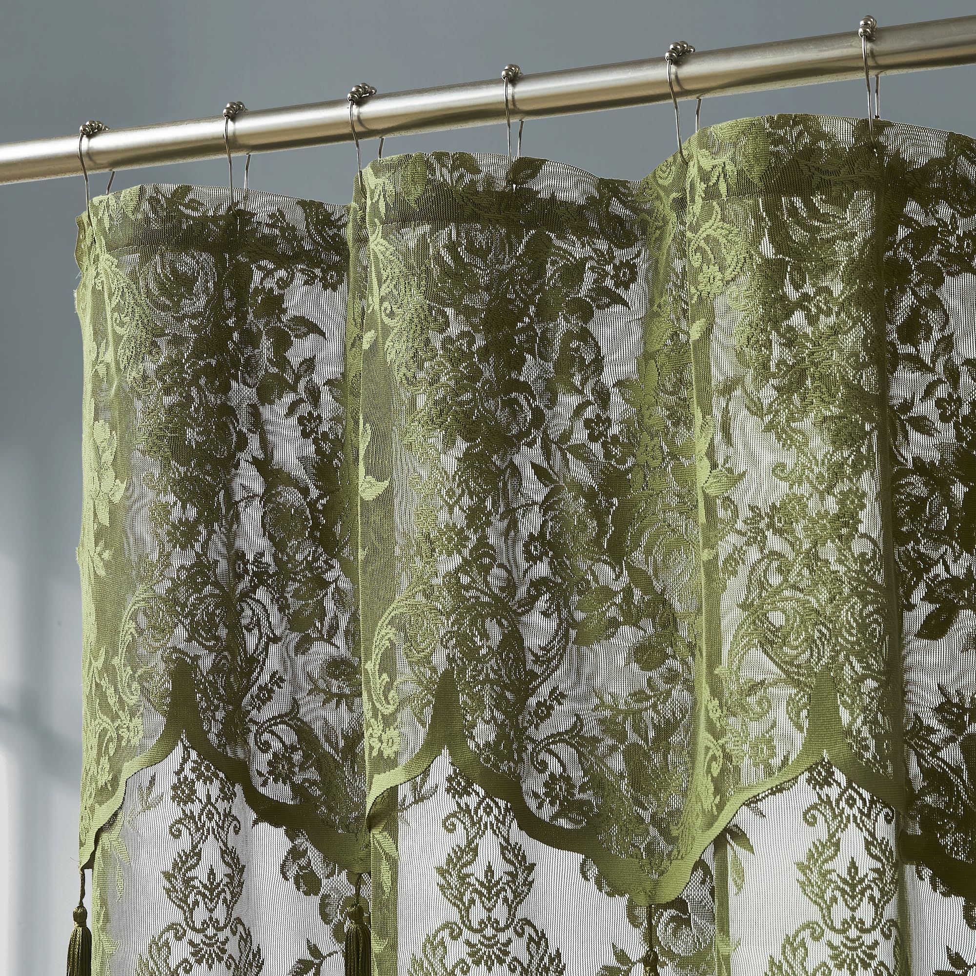 Luxury Lace Small Shower Curtain - Lace Shower Curtain with Attached Valance & Tassels