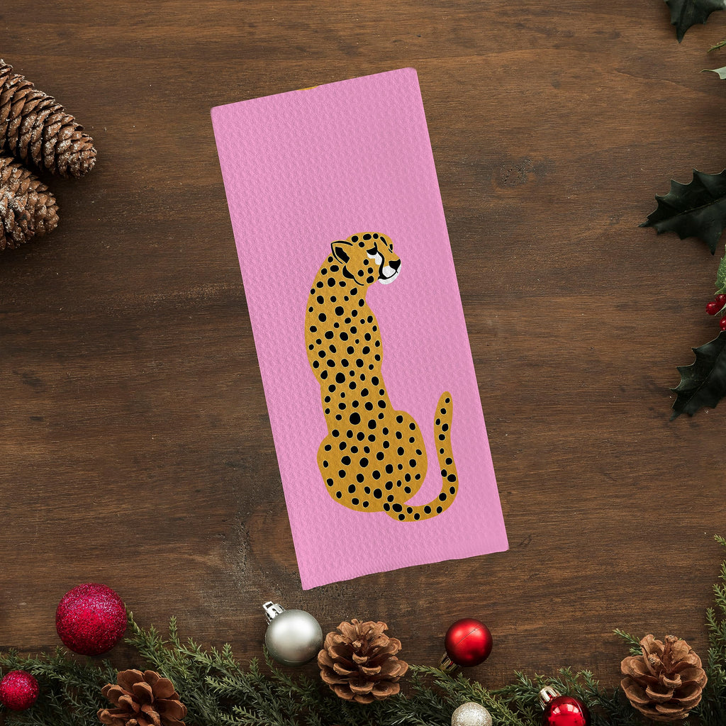 Preppy Cheetah Leopard Waffle Weave Kitchen Dish Towel Cloth Decor, Preppy Bathroom Decor (24x16inch)