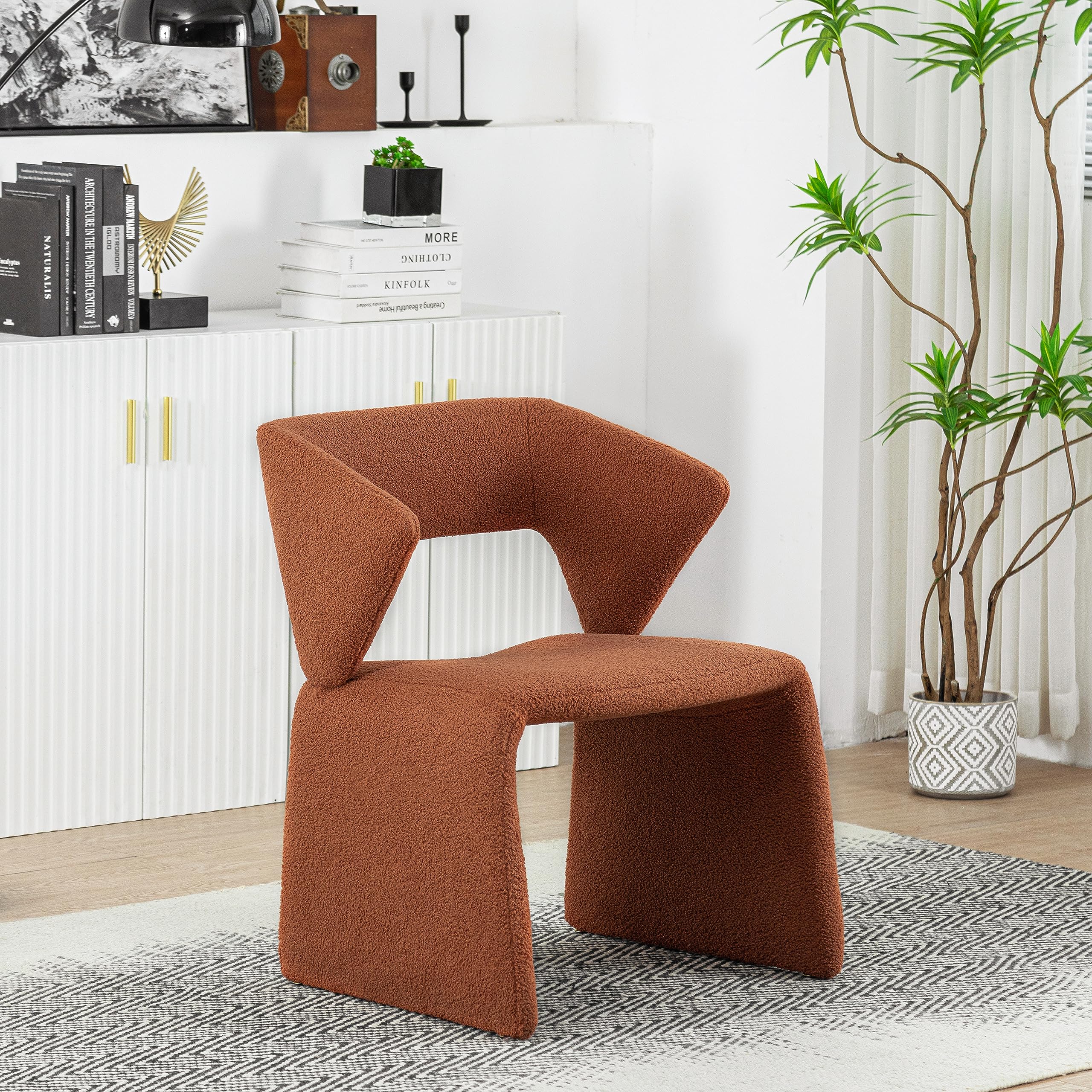 Modern Bouclé Sherpa Accent Chair â€?Comfy Tufted Lamb Fabric Armed Leisure Chair for Reading, Bedroom, Office, and Living Room