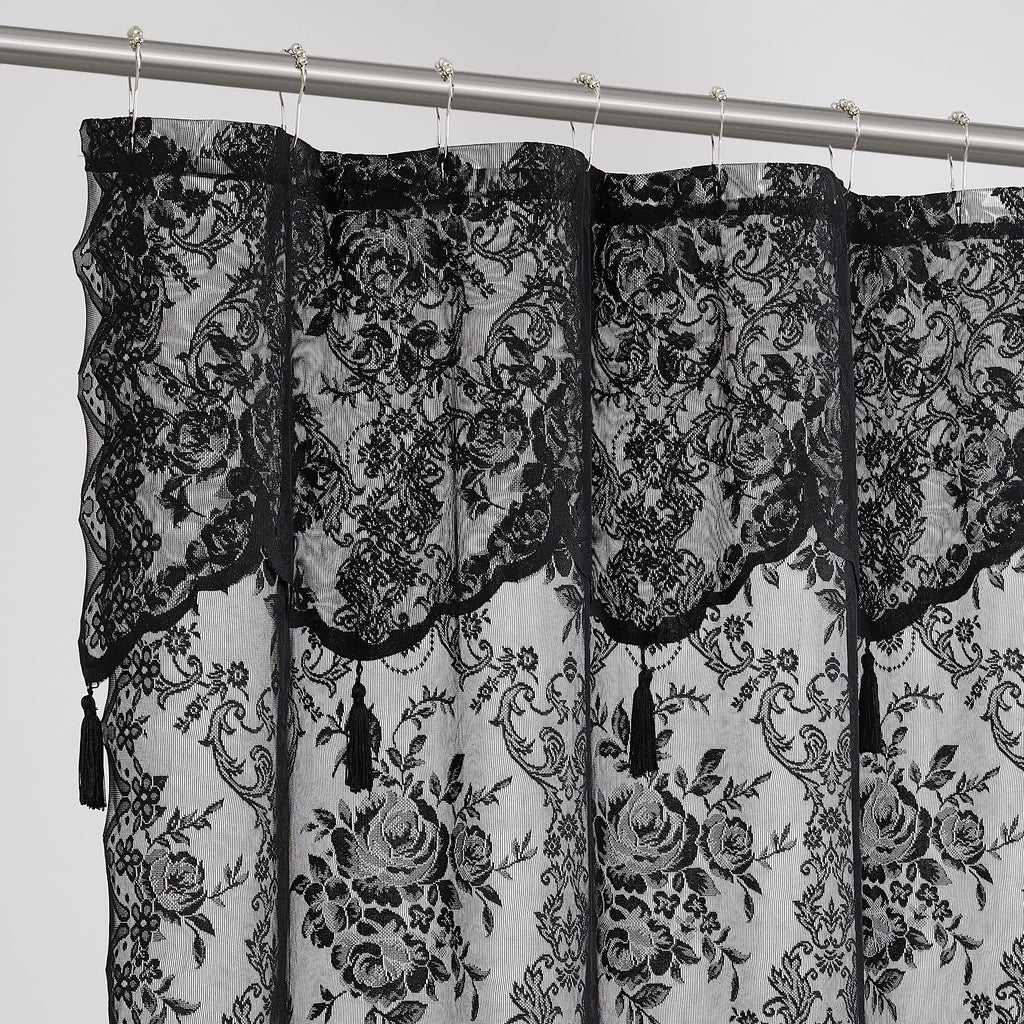 Luxury Lace Small Shower Curtain - Lace Shower Curtain with Attached Valance & Tassels