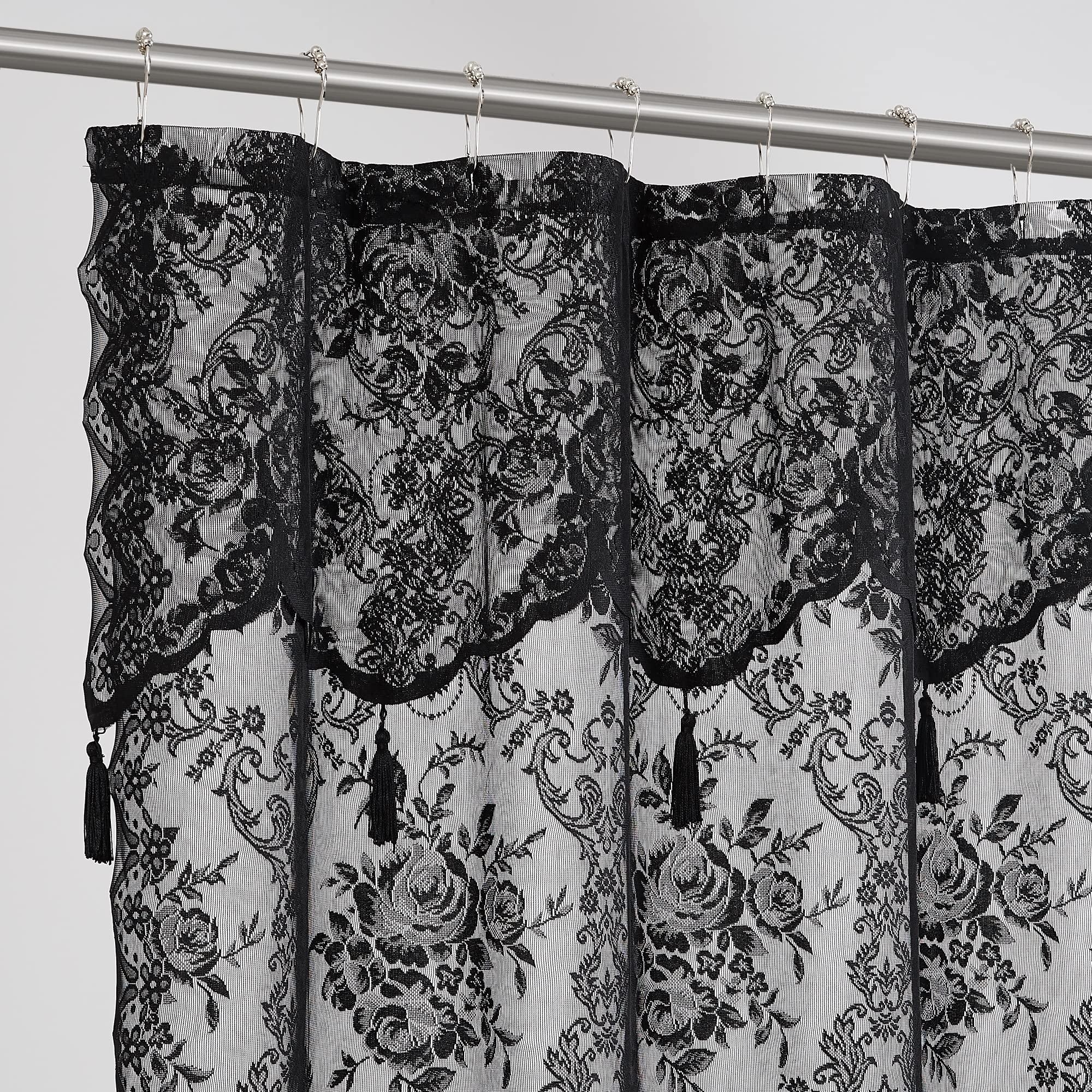 Luxury Lace Small Shower Curtain - Lace Shower Curtain with Attached Valance & Tassels