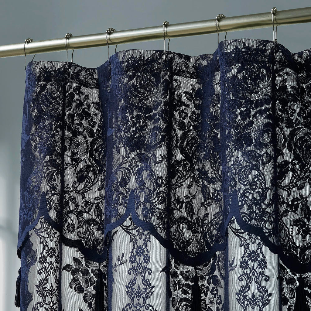 Luxury Lace Small Shower Curtain - Lace Shower Curtain with Attached Valance & Tassels
