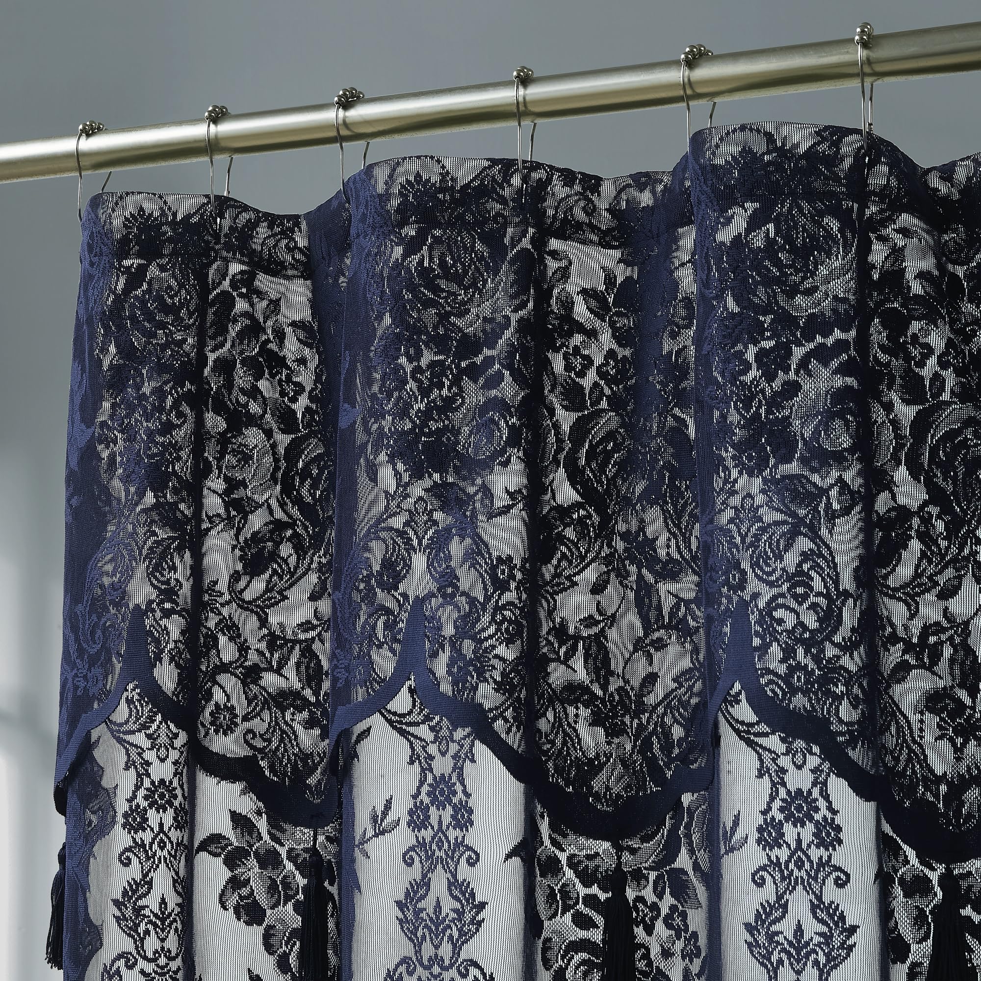 Luxury Lace Small Shower Curtain - Lace Shower Curtain with Attached Valance & Tassels