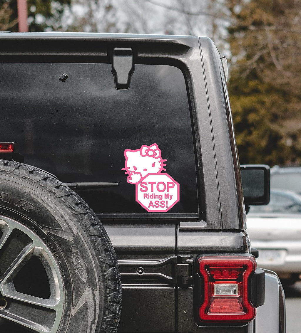 Hello Kitty Stop Riding My $ss, Pink Vinyl Decal, Sticker for Cars, Windows, Laptops and More