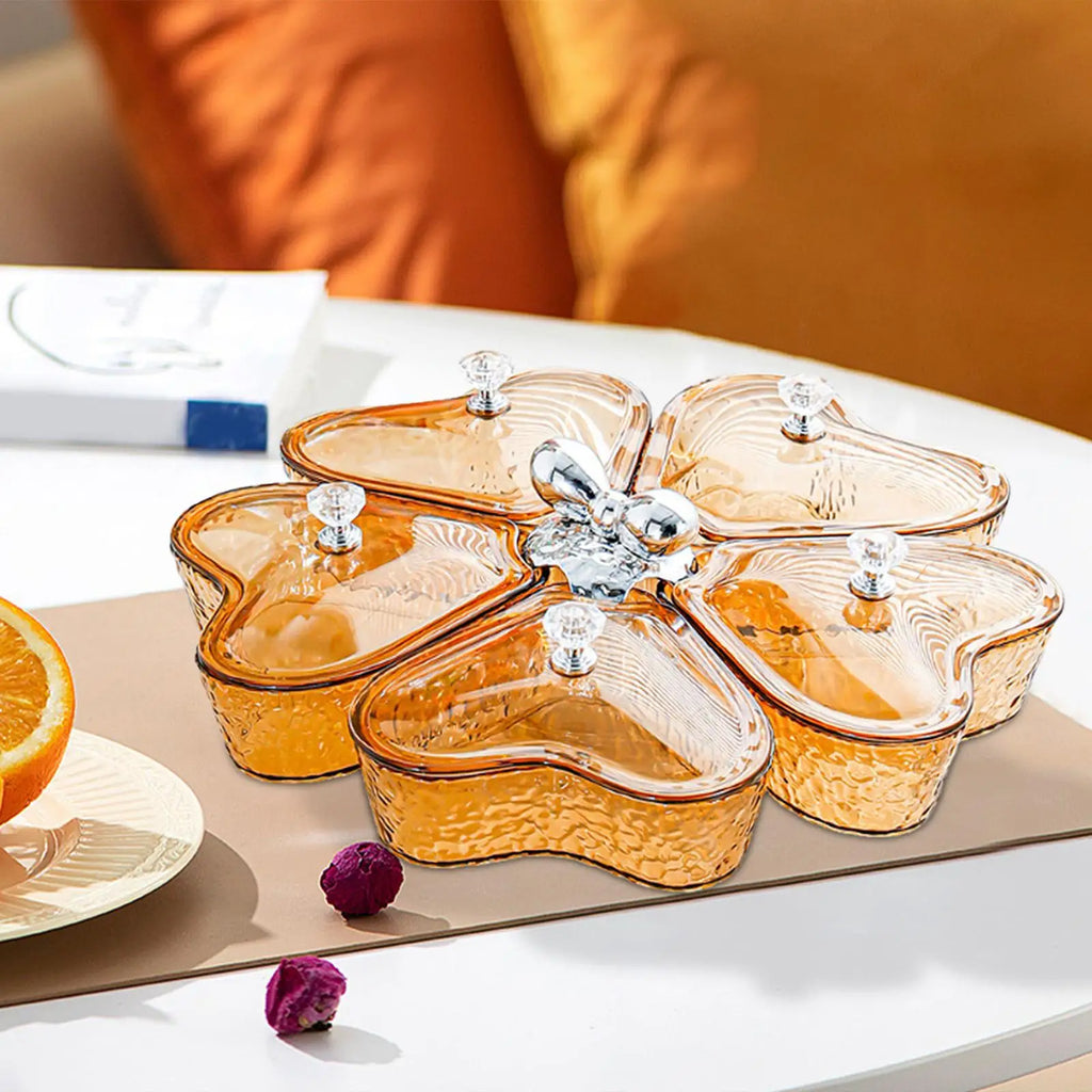 Divided Serving Tray Fruit Plate Organizer Nut Candy Veggie Tray Rotating Snack Platter for Candy Nuts Sweets Fruit Tea Party