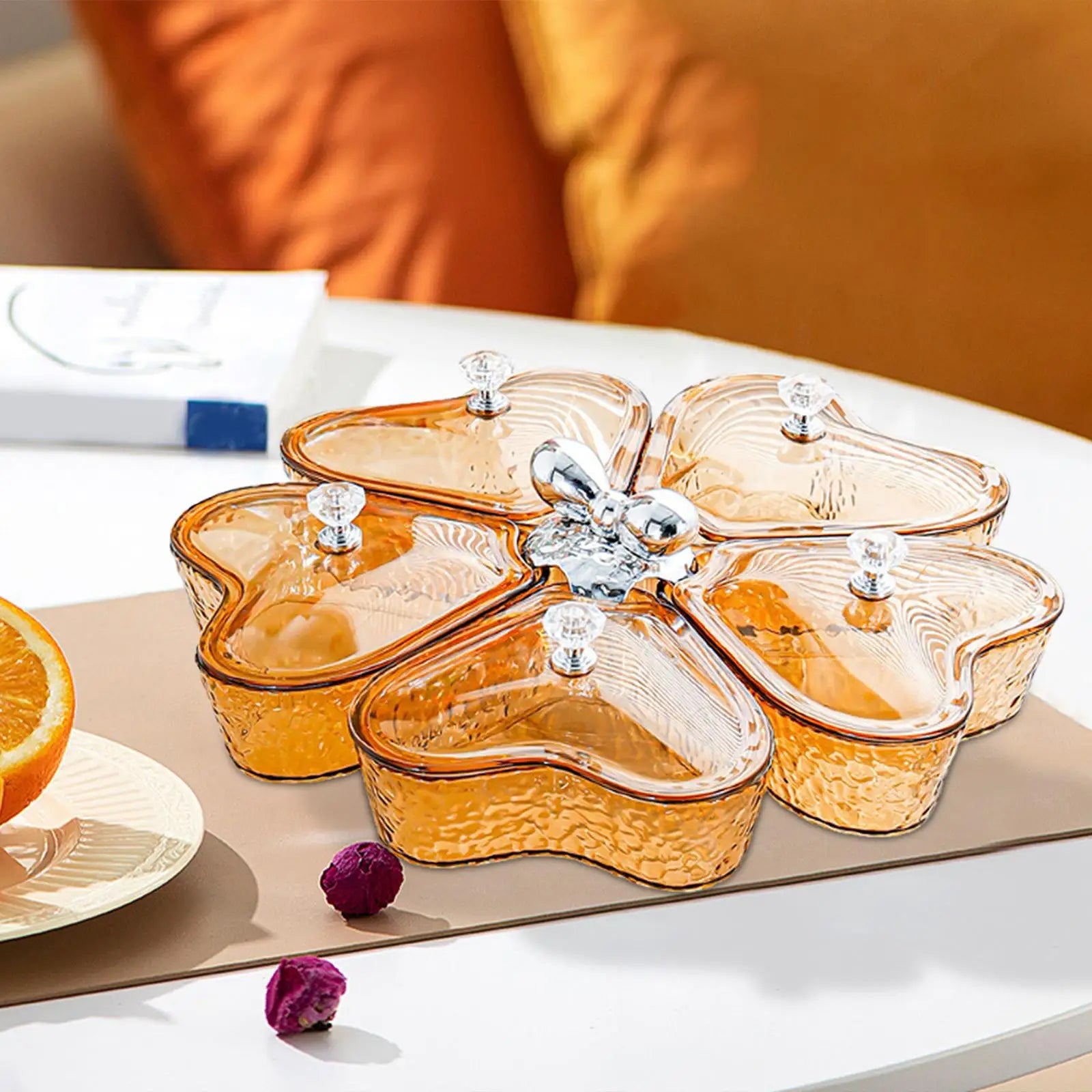 Divided Serving Tray Fruit Plate Organizer Nut Candy Veggie Tray Rotating Snack Platter for Candy Nuts Sweets Fruit Tea Party