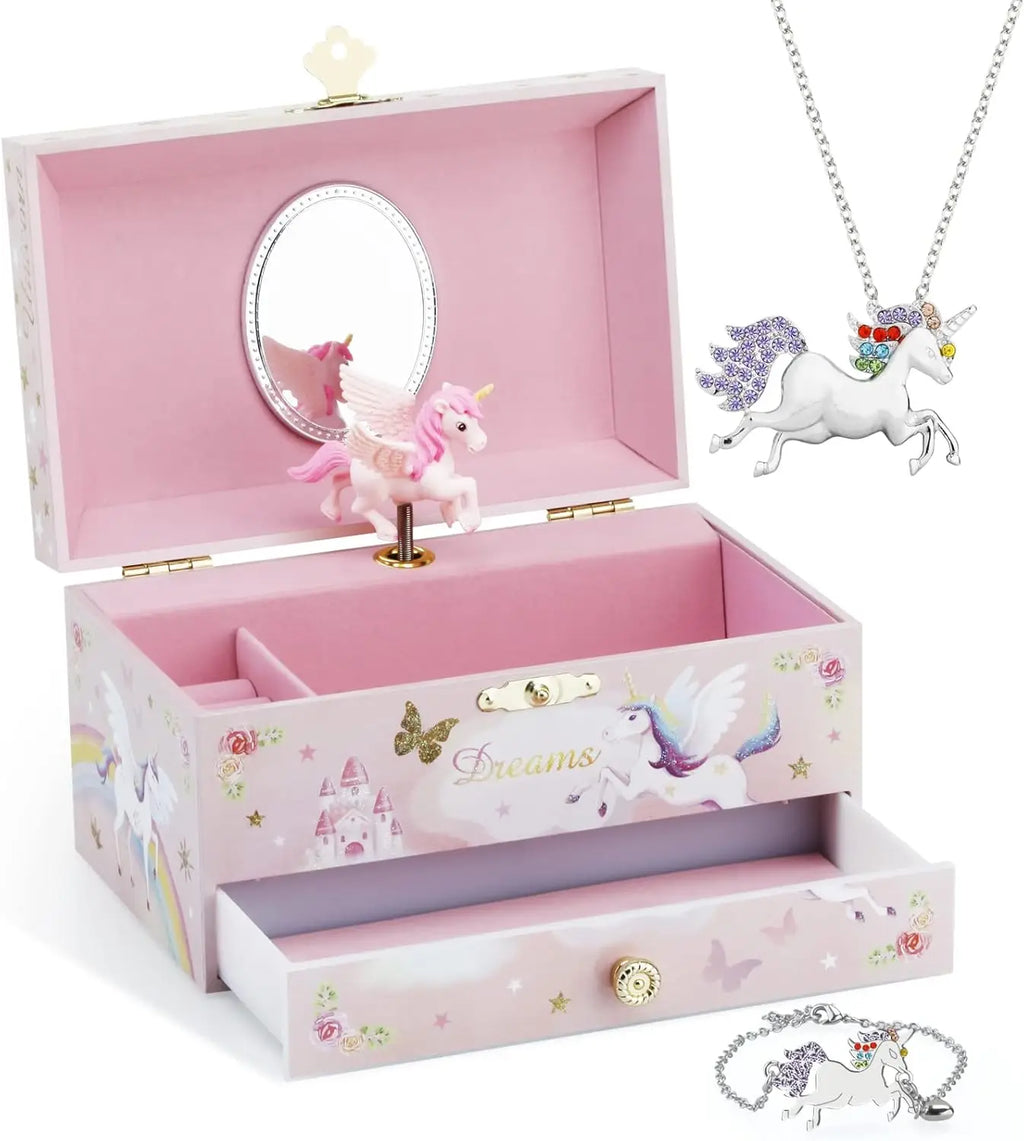 Musical Jewelry Box with Drawer & Ballerina Theme â€?Swan Lake Tune, Pink