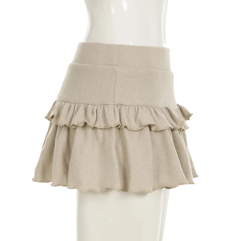Coquette Solid Pleated Super Mini Skirt Preppy Sexy Slim Low Waist Cotton Short Skirt