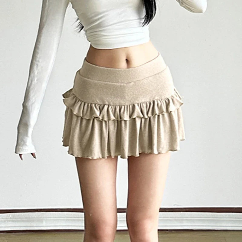 Coquette Solid Pleated Super Mini Skirt Preppy Sexy Slim Low Waist Cotton Short Skirt