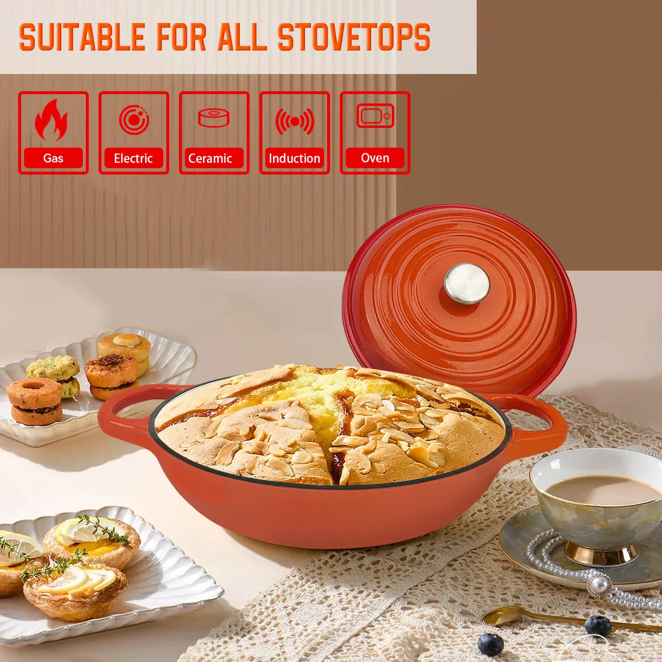 Oval Enameled Cast Iron Dutch Oven- Heavy Pot with Lid, 2.5 QT, Double Handle, Red and Blue