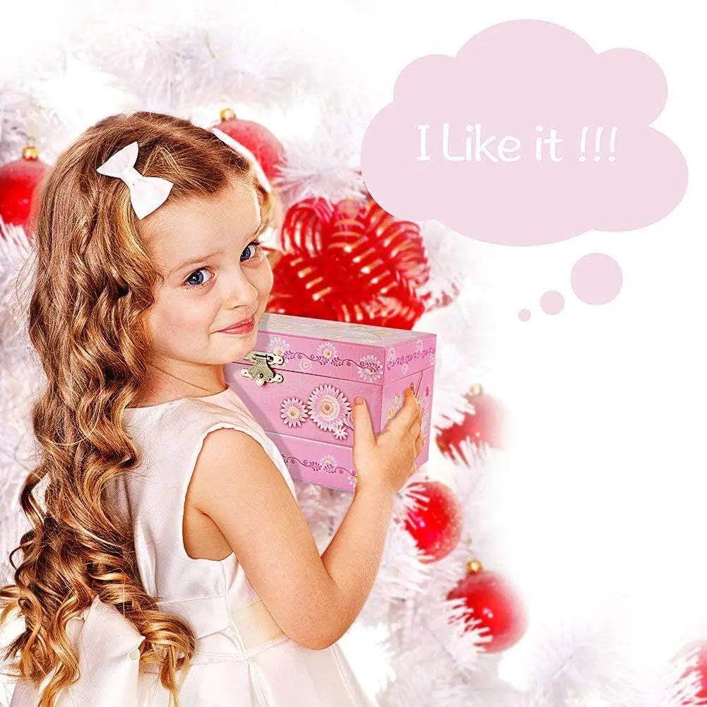 Musical Jewelry Box with Drawer & Ballerina Theme â€?Swan Lake Tune, Pink