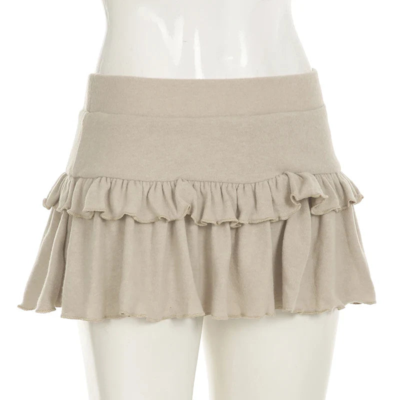 Coquette Solid Pleated Super Mini Skirt Preppy Sexy Slim Low Waist Cotton Short Skirt