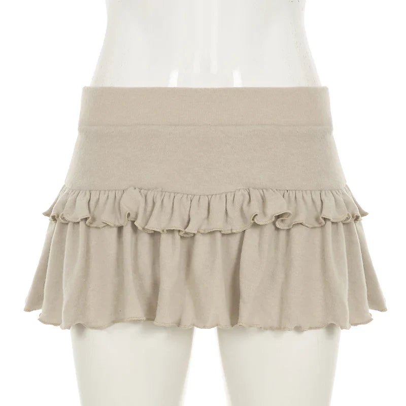 Coquette Solid Pleated Super Mini Skirt Preppy Sexy Slim Low Waist Cotton Short Skirt