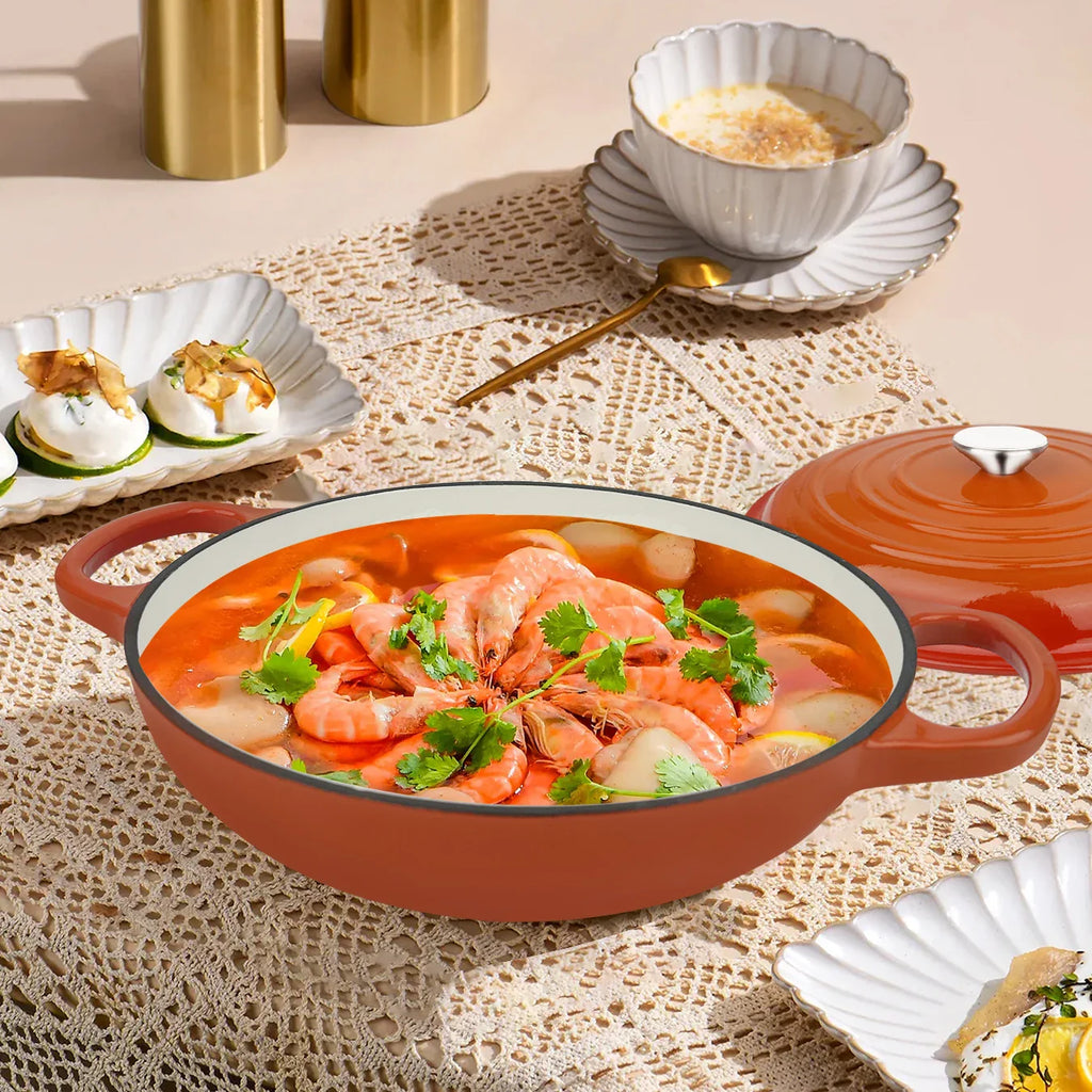 Oval Enameled Cast Iron Dutch Oven- Heavy Pot with Lid, 2.5 QT, Double Handle, Red and Blue