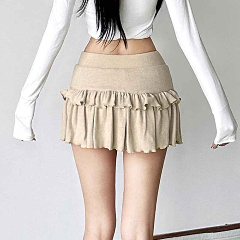 Coquette Solid Pleated Super Mini Skirt Preppy Sexy Slim Low Waist Cotton Short Skirt