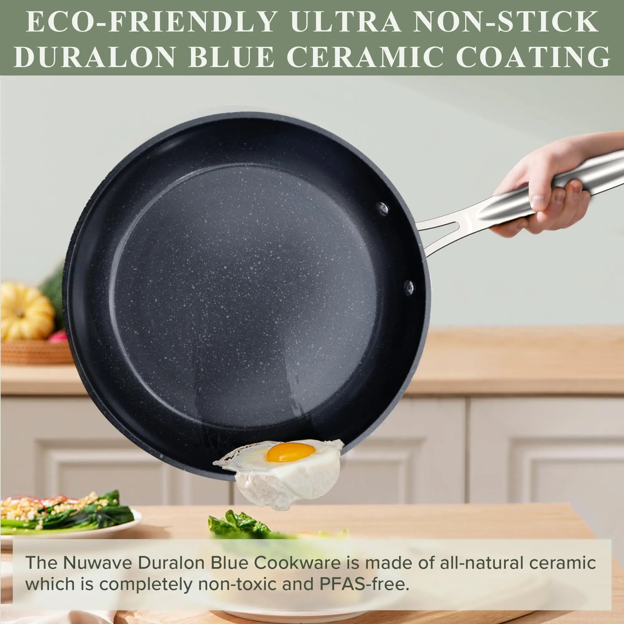New Blue Ceramic Nonstick Cookware Set, Diamond Infused Scratch-Resistant, PFAS Free, Dishwasher & Oven Safe