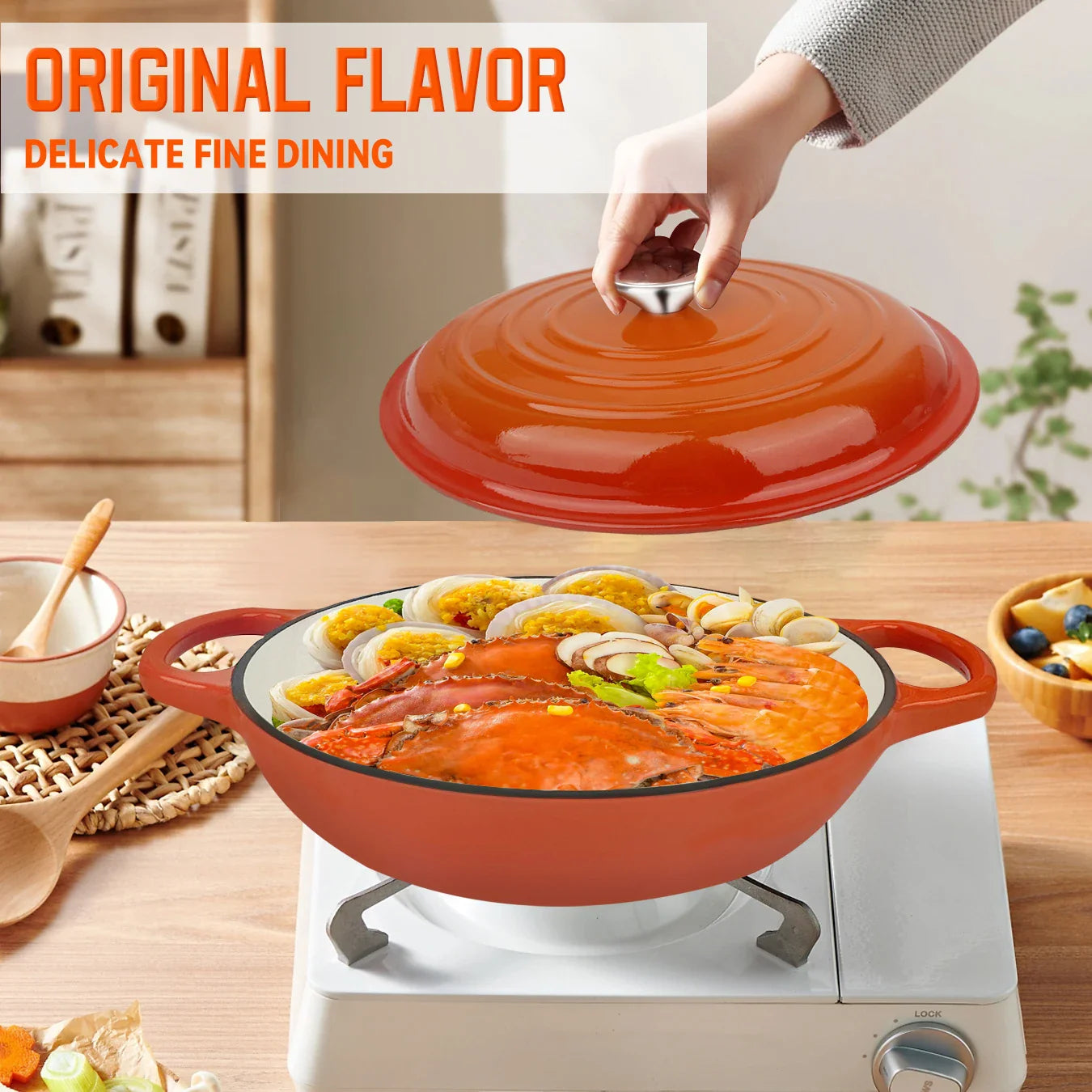 Oval Enameled Cast Iron Dutch Oven- Heavy Pot with Lid, 2.5 QT, Double Handle, Red and Blue