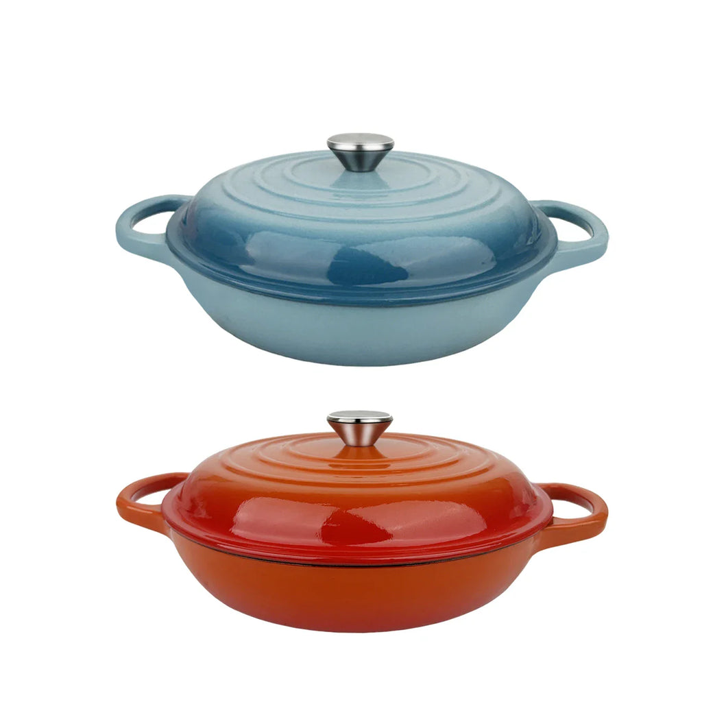 Oval Enameled Cast Iron Dutch Oven- Heavy Pot with Lid, 2.5 QT, Double Handle, Red and Blue